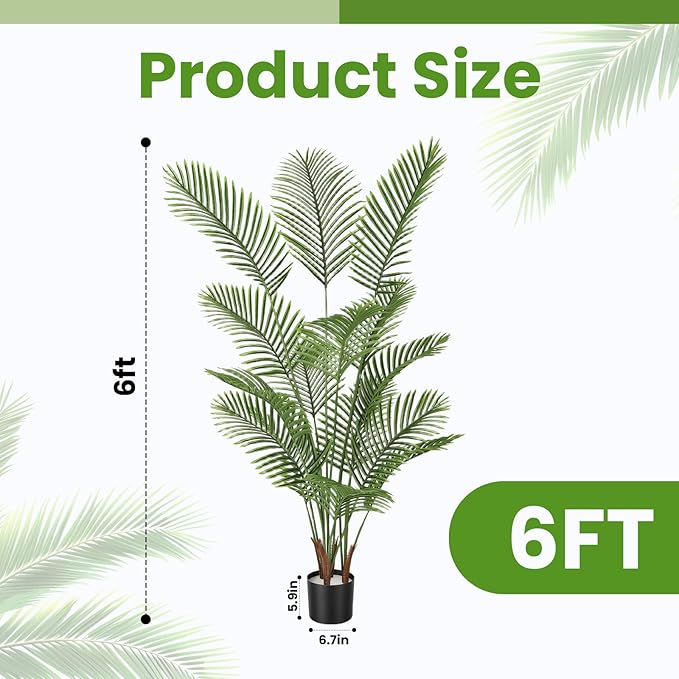 Artificial Palme Trees, 6FT Tall Faux Tree for Indoor and Outdoor, Artificial Plants with Basic Planter, Suitable for Home, Bathroom, Porch Outside Patio Decor