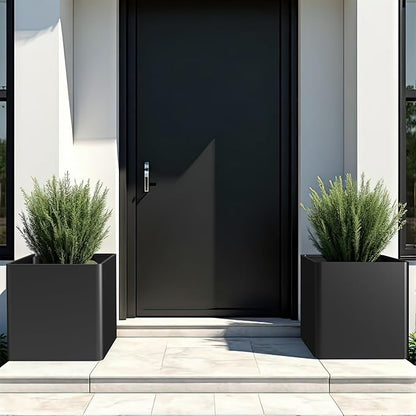 Large Metal Square Planter 20" L x 20" W x 20" H, Black Large Outdoor Planters with Drainage Hole for Porch/Patio/Garden