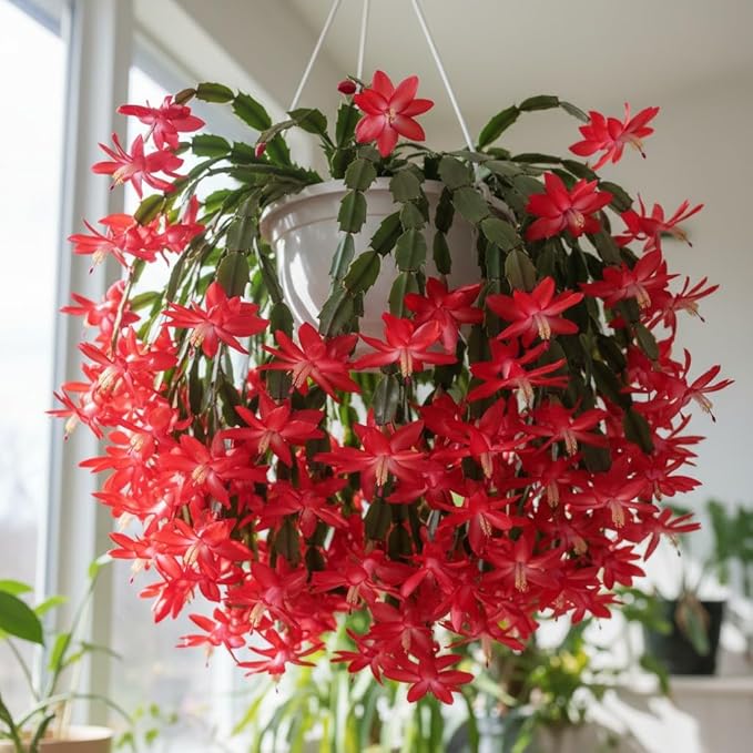 Christmas Cactus Live Plant 4 inch Pot, Christmas Flower Plant, Flower Succulents Plants, Holiday Christmas Cactus for Planting (Red Christmas Cactus)