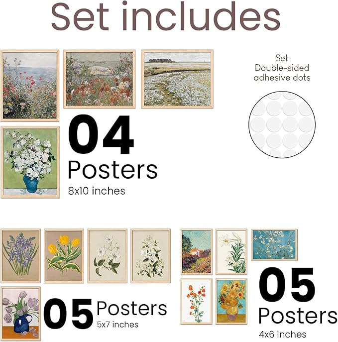 TRAMIN 14 Pcs Floral Wall Art, Flower Poster for Room Aesthetic Vintage Prints, Vintage Floral Prints for Wall Decor, French Garden Painting Spring Landscape Botanical Art Wildflower Decor (8x10 Unframed)