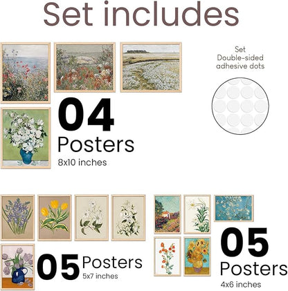 TRAMIN 14 Pcs Floral Wall Art, Flower Poster for Room Aesthetic Vintage Prints, Vintage Floral Prints for Wall Decor, French Garden Painting Spring Landscape Botanical Art Wildflower Decor (8x10 Unframed)