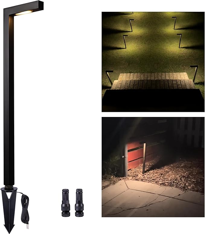 Gardenreet Landscape Path Lights Brass, 12V Low Voltage Pathway Lights Wired, Outdoor Garden Lights LED Waterproof, L Shape Black for Yard Walkway Driveway Without G4 Bulb