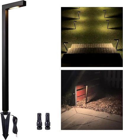 Gardenreet Landscape Path Lights Brass, 12V Low Voltage Pathway Lights Wired, Outdoor Garden Lights LED Waterproof, L Shape Black for Yard Walkway Driveway Without G4 Bulb