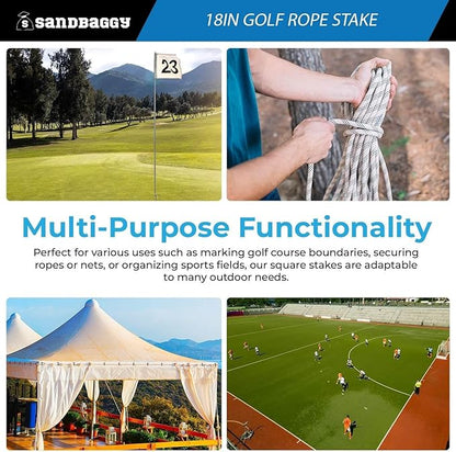 18" Golf Rope Stake - Square Stake (UV Resistant) - Sandbaggy (18-inch, 6, Count)