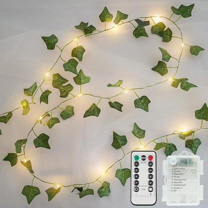 suddus Vine with Fairy Lights Battery Operated, 13.1ft 40 LED Ivy String Light with Remote, Leaf Lights for Bedroom, Room, Wall, Garden, Party, Wedding Dorm Decor (Warm White)