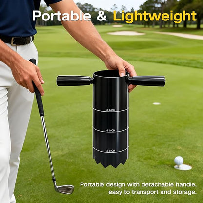 Portable Golf Hole Cutter with Detachable Handle, Stainless Steel Hole Digger, USGA Standard 2 Inch 4 Inch & 6 Inch, for Backyard, Lawn, Garden, Outdoor Putting Green Practice