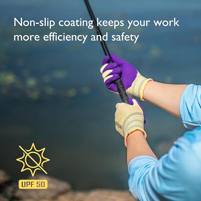 COOLJOB 2 Pairs Breathable Gardening Gloves for Women Small, Stretch Soft Modal Base with Non Slip Rubber Coating, Palm Dipped Grip Work for Gardener Worker in Lawn Yard Factory Garden
