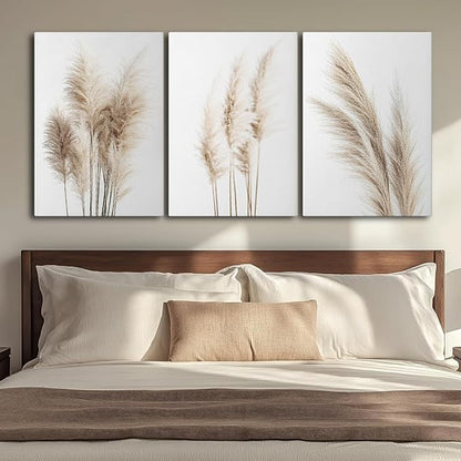 Wivsev Pampas Grass Canvas Wall Art,Beige Botanical Wall Art,Nature Botanical Pictures Prints,Minimalist Wall Decor for Living Room,Bedroom,Bathroom Decorations (24" x 36" x 3 pcs)