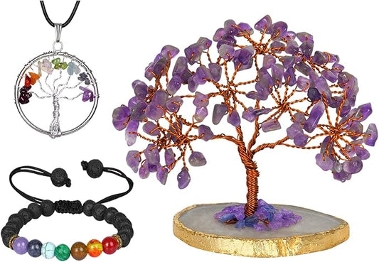 NARIBABU Amethyst Crystal Tree - Artificial Bonsai Tree - Purple Stone - Housewarming Gifts for Women - Money Tree Plant - Crystal Decor - Feng Shui Crystals and Stones - Tree of Life Gifts