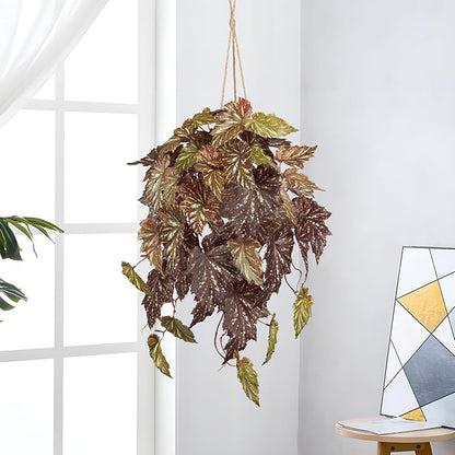 Large Fake Hanging Plants in Pot for Indoor & Outdoor, Long Artificial Hanging Pothos Plants Red, 27.6" Fake Potted Vines Ivy Greenery Plant for Room Wall Shelf Decor Living Room Patio Porch