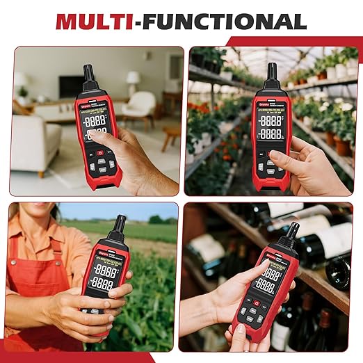 Industry Temperature Humidity Meter High Precision and High Rate Hygrometer with Ambient, Relative Humidity, Dew Point, Wet Bulb Thermometer, Min/Max Hold ±1°F and ±3% RH, 8000 Data Records