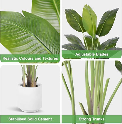 Artificial Bird of Paradise Plant 5Ft Tall Fake Tropical Palm Tree Large Fake Plants with 10 Silk Banana Leaves Faux Plant Indoor Decor Trees with White Pot for Home Bedroom Living Room Office