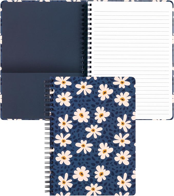 Steel Mill & Co Cute Mini Spiral Notebook, 8.25" x 6.25" Journal with Durable Hardcover and 160 Lined Pages (Leopard Daisy)