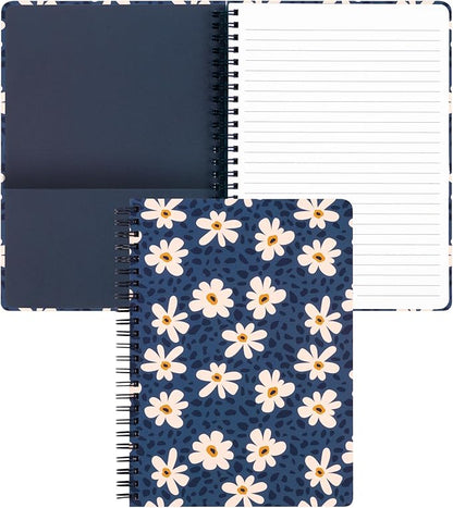 Steel Mill & Co Cute Mini Spiral Notebook, 8.25" x 6.25" Journal with Durable Hardcover and 160 Lined Pages (Leopard Daisy)
