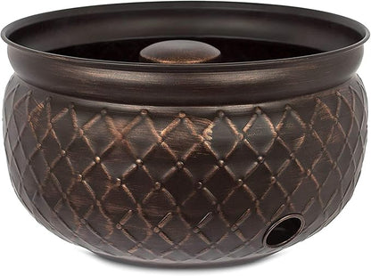 BIRDROCK HOME Water Hose Holder - Decorative Metal Pot, Indoor or Outdoor, Garden Storage Organizer, Patio Portable Bucket - Embossed Steel w/Copper Accents, Holds up to 100ft Hoses, Medium No Lid