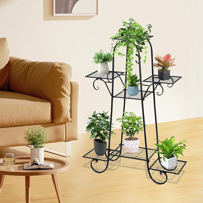 7 Tier Plant Stand Indoor, Corner Tiered Plant Stands, Metal Tall Plant Display Holder Shelf Flower Rack Outdoor Garden Plant Display Rack, Flower Pot Stand for Corner Living Room Balcony Garden Patio
