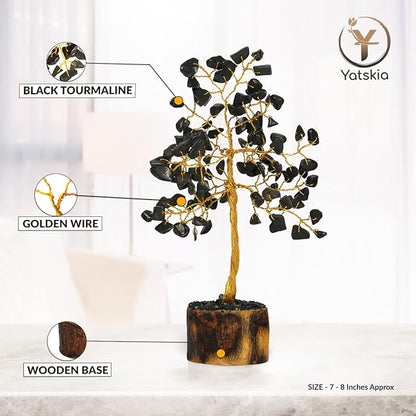 YATSKIA Black Tourmaline Crystals - Gemstone Tree - Black Tourmaline Decor - Artificial Money Tree - Mini Artificial Trees - Tourmaline Gemstones - Spiritual Trees