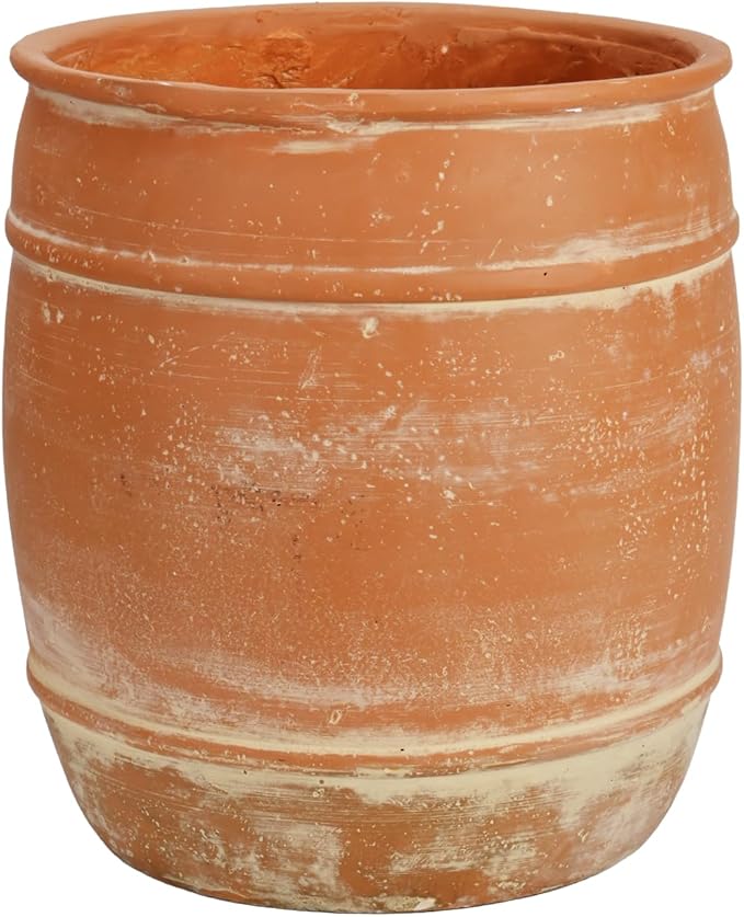 11" Tall x 9.5" Wide Aged Terracotta Clay Planter Pot - Heavy-Duty Concrete-Like Durability, Clay Soil-Friendly Drainage Hole, Rustic Garden Flower Pot for Indoor/Outdoor Use, Succulents, Herbs, Trees
