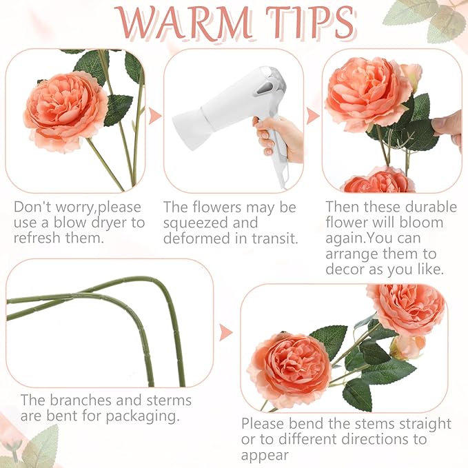 36 Bundles Artificial Flowers Peonies Roses Fake Bouquet for Wedding Bridal Shower Valentine's Day Decorations Fake Floral Arrangements Table Centerpieces Home Decor(Peach)