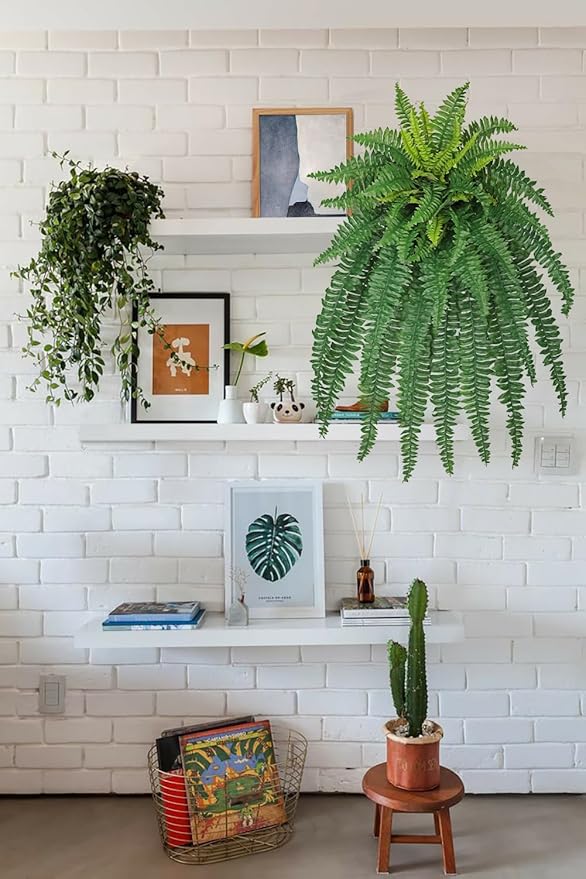 Ferns Fake Plants 50 Fronds Artificial Plants Outdoor 35" Long Fake Fern Look Real Large Plant Artificial Ferns Potted | Hanging Boston Fern | Fake Plant Shrubs for Home Garden Porch Farmhouse Decor