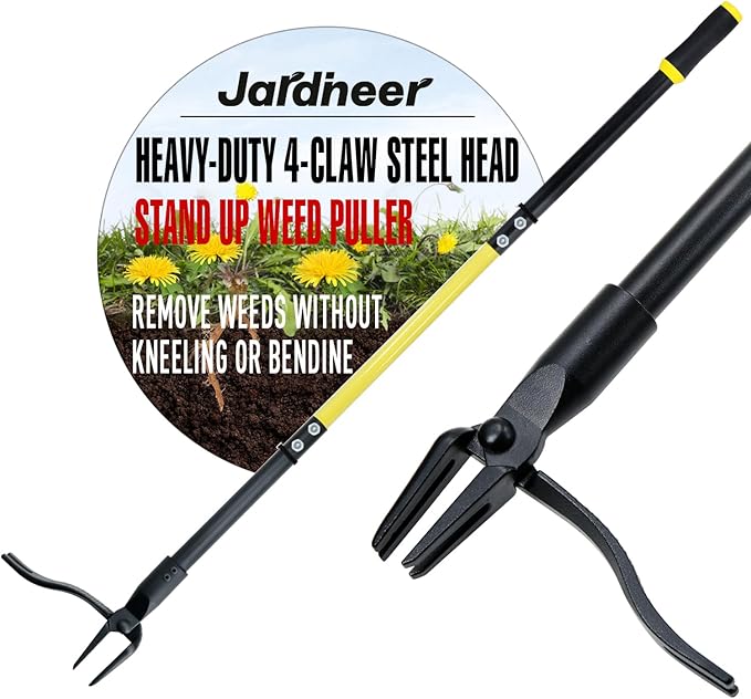 Jardineer 45" Stand Up Weeder Puller Tool, Weed Remover Tool with Long Handle, Weeding Tools Gardening Heavy Duty with 4 Claw Steel Head