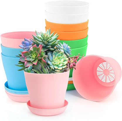 4 Inch Plant Pots 10 Pcs Small Flower Pots For Indoor Plant Pots Succulent Pots Small Plant Pots With Drainage Planters For Indoor Plants Nursery Pots Plastic Pots For Plants Herb Planter 5 Colors