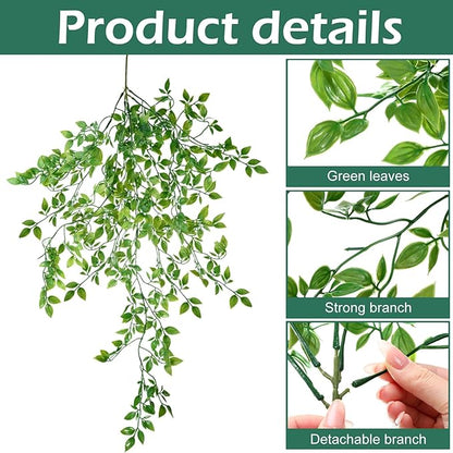 Hoteam 12 Pcs Artificial Hanging Plants 32 Inch Fake Ivy Vines with Fake Leaves Patio Artificial Plants Greenery for Living Room Indoor Outdoor Wall, No Basket (Vine)