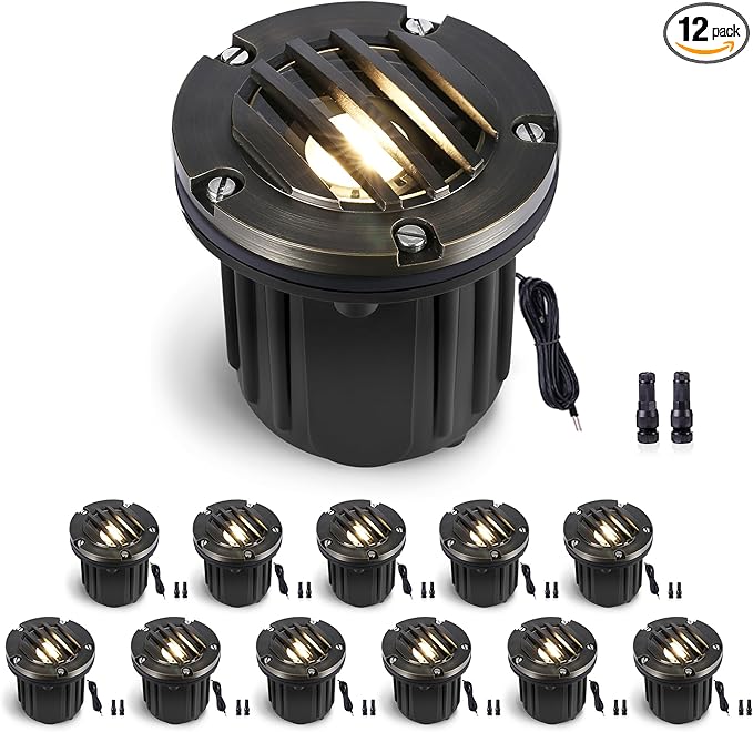 Gardenreet Landscape Well Lights Brass - Ip65 Waterproof Low Voltage Hardwired LED In Ground Lighting, Electric 12V Fixture, Antique Bronze for Wall Pathway Tree Without MR16 Bulb