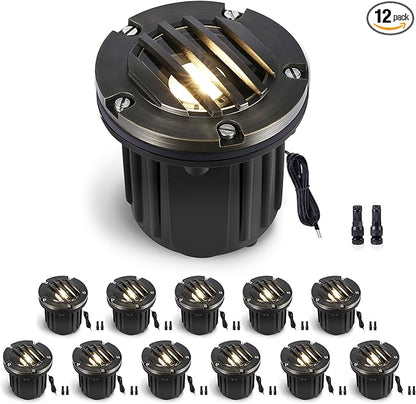 Gardenreet Landscape Well Lights Brass - Ip65 Waterproof Low Voltage Hardwired LED In Ground Lighting, Electric 12V Fixture, Antique Bronze for Wall Pathway Tree Without MR16 Bulb