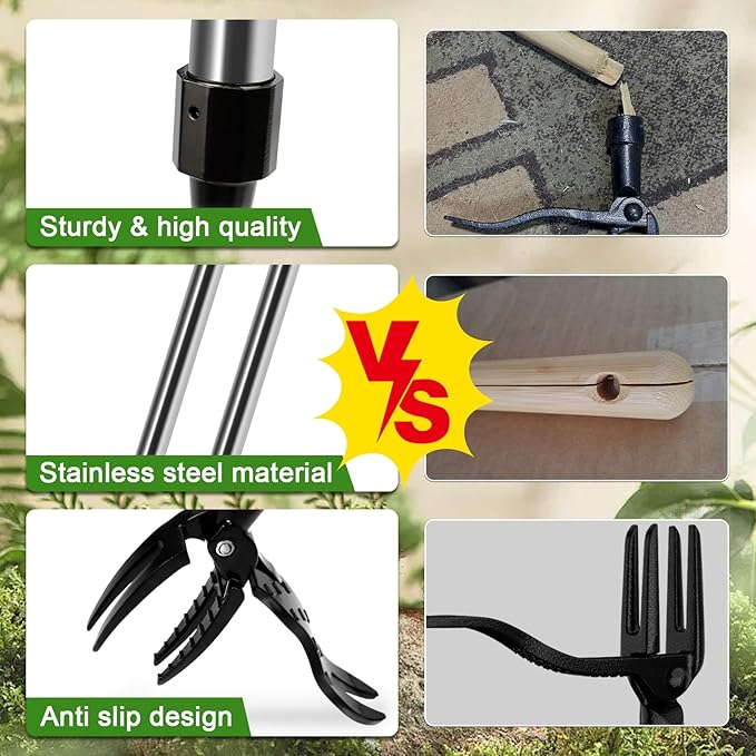 ELECROW Stand Up Weeding Tools, Weed Puller Tool Stainless Steel Garden Weeder, Long Handle Weed Remover Tool