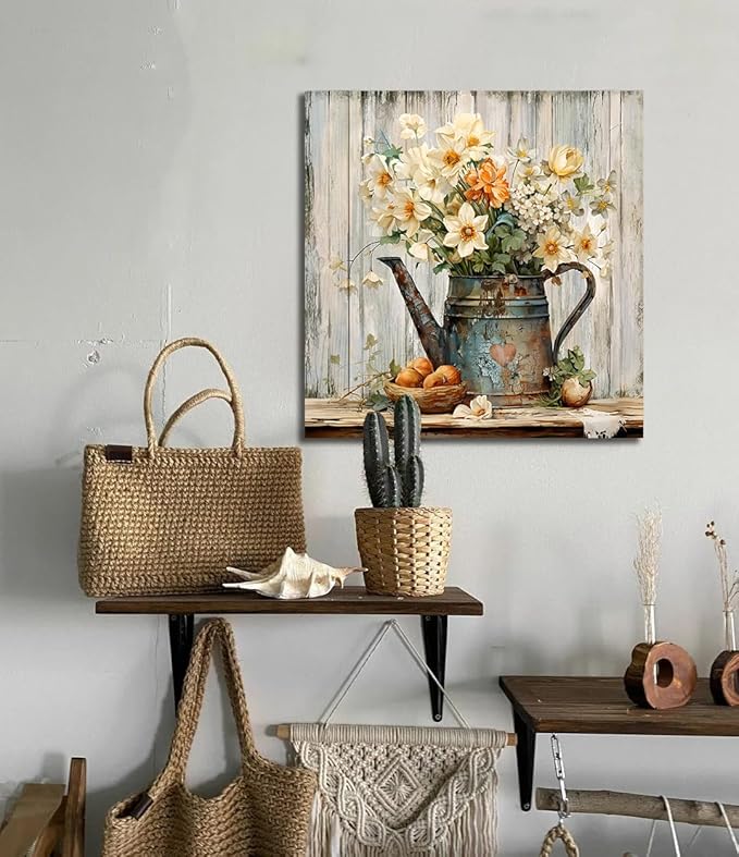 LAIART Floral Wall Art Farmhouse Vintage Wall Decor Canvas Picture Print for Bathroom Bedroom Living Room Dining Room