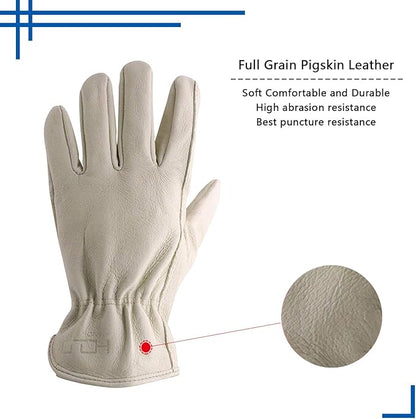 HLDD HANDLANDY 2 Pairs Leather Work Gloves for Men & Women, Reinforced Durable Palm for Welding, Farm, Gardening, Driving
