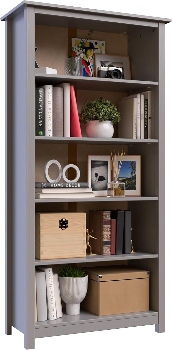 From the Tree Furniture Solid Pine Wood Bookcase – Tall Bookshelf with 4 Adjustable Shelves for Home, Office & Kids Room