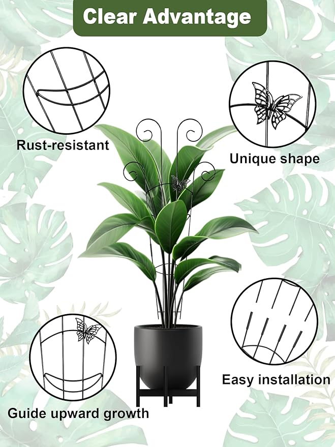 4 Pcs Metal Butterfly Plant Trellis for Potted Plants, 30" Expandable Garden Support for Climbing Plants Indoor, Houseplant Climber for Ivy Pothos Monstera Hoya Flower Outdoor (Black)