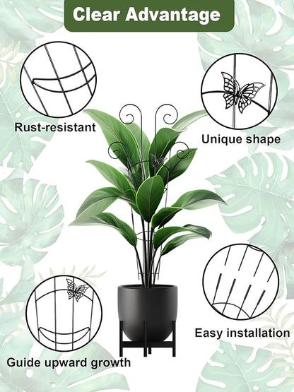 4 Pcs Metal Butterfly Plant Trellis for Potted Plants, 30" Expandable Garden Support for Climbing Plants Indoor, Houseplant Climber for Ivy Pothos Monstera Hoya Flower Outdoor (Black)