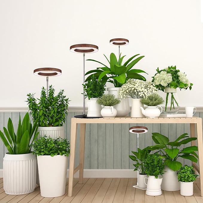 yadoker 72 LEDs Plant Grow Light for Indoor Plant,Aluminum Walnut Wood Grain Desk LED Grow Light, Height Adjustable,6.3" Aluminum Housing,Automatic Timer with 8/12/16 Hours,10-Level Brightnes