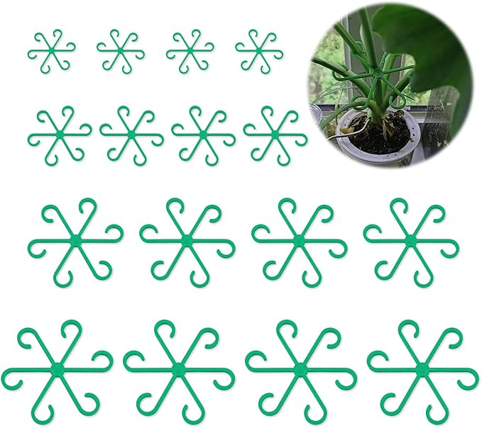 16 Pack Adjustable Indoor Plant Support Stakes, Reusable Plastic Stem Holders & Trellis for Monstera, Pothos, Vines Vertical Growth Air Circulation Stable Stem Support (Green)