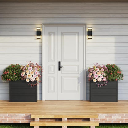 Outdoor Planter Box, Large Rectangular Planter with Removable Drip Tray, Suitable for Indoor or Outdoor Patios/Porches, Ideal for Planting Plants, Flowers, and Gardening (Black)