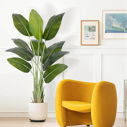 Artificial Bird of Paradise Plant 5Ft Tall Fake Tropical Palm Tree Large Fake Plants with 10 Silk Banana Leaves Faux Plant Indoor Decor Trees with White Pot for Home Bedroom Living Room Office