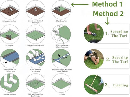 Artificial Grass Rug 12 ft x 29 ft, Synthetic Fake Grass Turf Mat for Indoor Outdoor Garden Home Decor, 0.8" Pile Height
