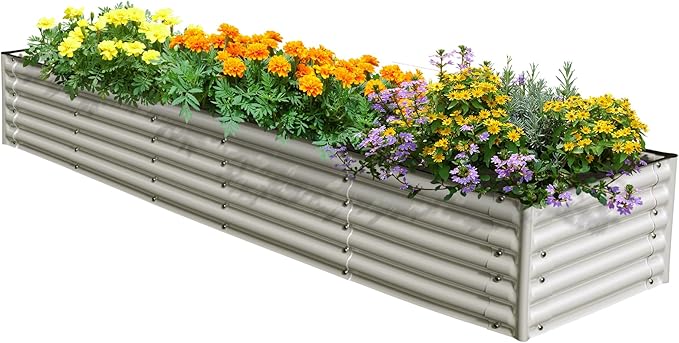 Olle 17" Tall 4 in 1 U Shape Rectangle Shapes L Shape Galvanized Raised Garden Beds Kit Outdoor for Gardening Metal Raised Planter Box for Vegetables Flowers, Ivory