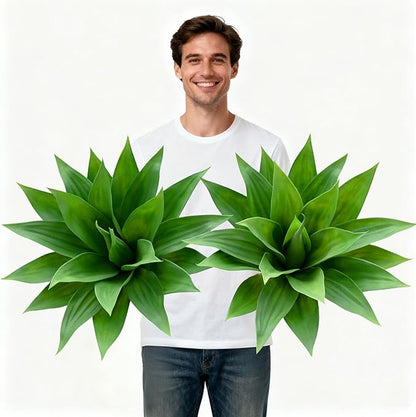 Artificial Agave Faux Agave Fake Greenery Outdoor Artificial Plants Fake Plants for Indoor Home Decor Plastic Plants Outdoor Decor Front Porch Decor Simulation Plants 22"(2Pcs Green) No Vase