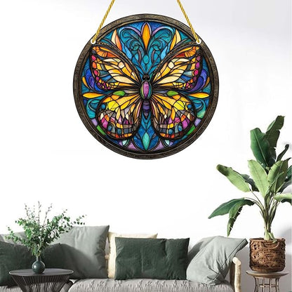 Acrylic Stained Window Hanging Butterfly Acrylic Decoration for Indoor Outdoor Home Bar Office Garden Plastic Ornament Decor 8x8 Inch