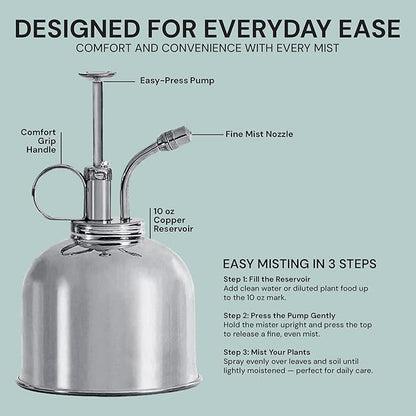 Sustainable Village Watering Can Indoor Plants - Nickel Plant Mister - Stylish and Rust Resistant Watering Cans for Healthy Hydration - Prevents Overwatering
