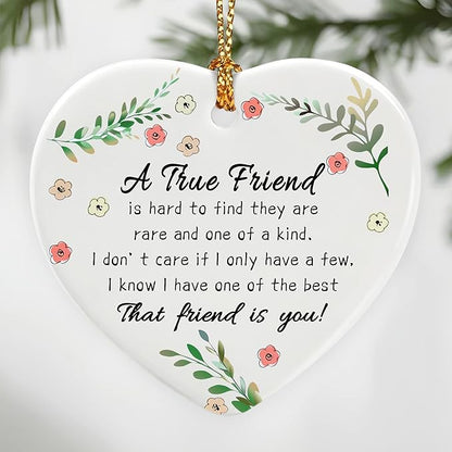 A True Friend is Hard to Find They are Rare and One of a Kind - Birthday, Christmas Friendship Gift | Gifts for Best Friend, Bestie, Female BFF | Ceramic Keepsake, Friendship Christmas Ornament