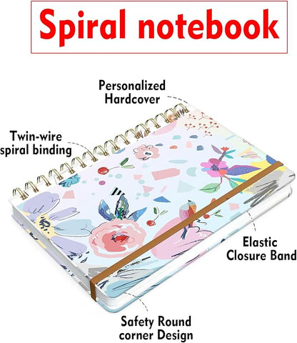 Spiral Journal Notebook for Women, Hardcover A5 College Ruled Notebook, 120 Pages, Thick Paper, Cute Lined Journal for School, Office & Work, 6 x 8.4 in(Artistic Floral)