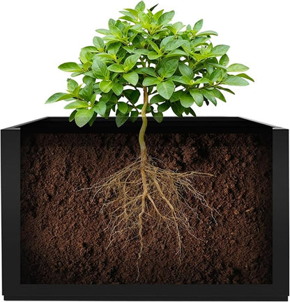Metal Tall Planter Box for Outdoor Plants, Flowers, Rectangular Black Planters for Front Porch, Garden, with Drainage Holes, All Weather Use, 32" L x 10" W x 16" H