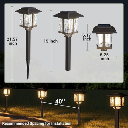 XMCOSY+ Solar Outdoor Lights Waterproof IP65, Solar-Powered Garden/Yard/Pathway Lights with Warm White 2-Tone Bronze-Wood Stainless Steel Design for Landscape Driveway Walkway Decorative