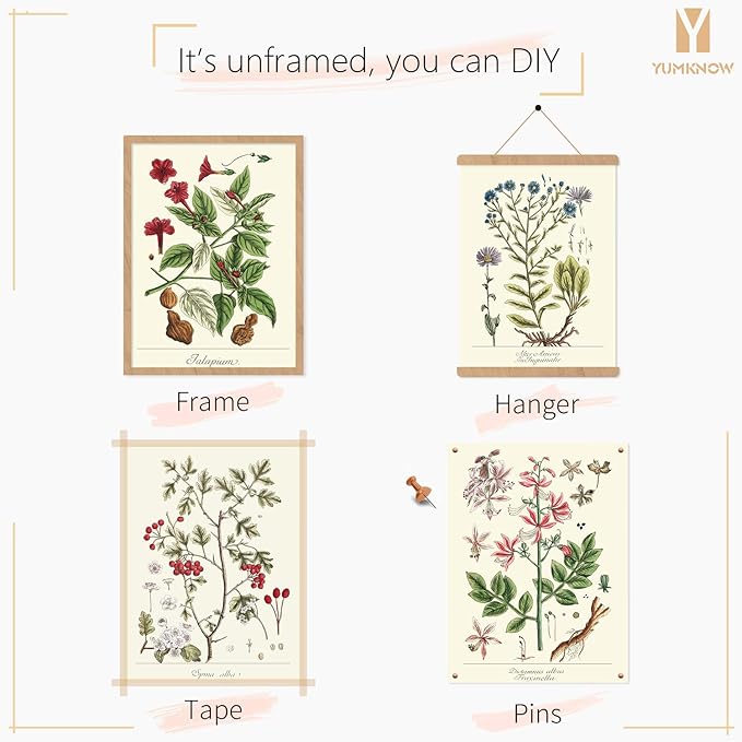 YUMKNOW Farmhouse Vintage Botanical Wall Decor - Unframed Set of 6, 8x10, Boho Cottagecore Plant Leaves Room Decor for Bathroom, Bedroom Art Posters Prints, Aesthetic Flower Pictures Office Kitchen