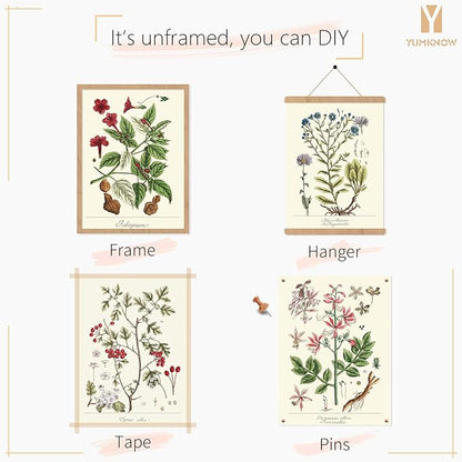 YUMKNOW Farmhouse Vintage Botanical Wall Decor - Unframed Set of 6, 8x10, Boho Cottagecore Plant Leaves Room Decor for Bathroom, Bedroom Art Posters Prints, Aesthetic Flower Pictures Office Kitchen